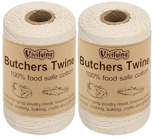 Vivifying 2pcs Butchers String, 656 Feet /200M 3ply Cotton Butchers Twine, Food Safe Cooking String for Tying Meat, Kitchen Twine for Making Sausage and Trussing Poultry (White)
