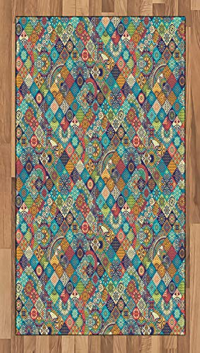 ABAKUHAUS marokkanisch Teppich, Orientalische Motive, Flachgewebe Deko-Teppiche für das Wohn-,Schlaf-, und Essenszimmer, 80 x 150 cm, Türkis