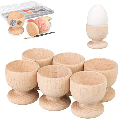Smart-Planet - Set di 6 portauovo in legno non trattato per dipingere, 6 pezzi, da colorare a colori per Pasqua – Decorare – Fai da te per bambini
