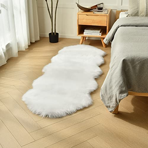 duduta White Faux Sheepskin Runner Rugs 2x6 ft, Fluffy Shag Bedroom Rug Fur Sofa Couch Covers Washable
