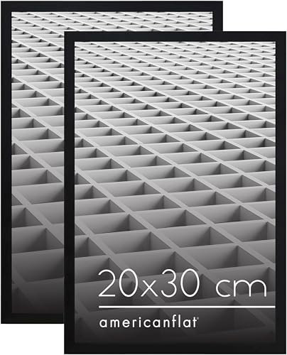 Americanflat 20x30 Bilderrahmen mit Bruchfestem Glas (2er Pack) - schmaler Fotorahmen mit bruchsicherer Scheibe - inklusive Ständer und integrierter Aufhängung für Hoch- und Querformat - Schwarz
