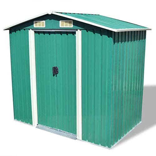 Tidyard Trädgårdsskjul grönt metall redskap hus utrustning skjul metall trädgårdshus utomhus trädgård förvaring skjul av galvaniserat stål 204 x 132 x 186 cm grön