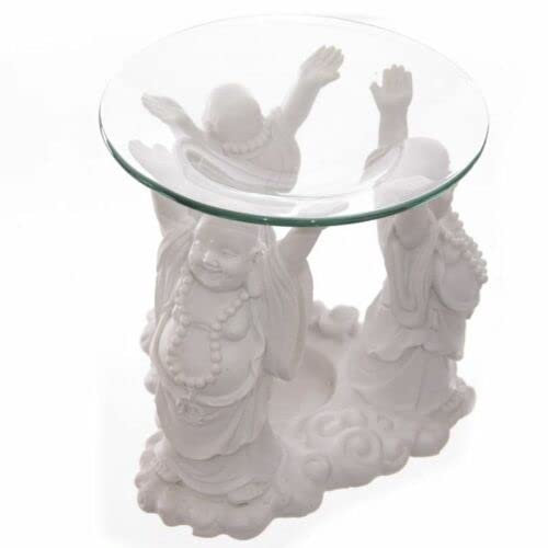 Vision4ever 1x White Laughing Buddha Oil Burner with Glass Dish Home Fragrance