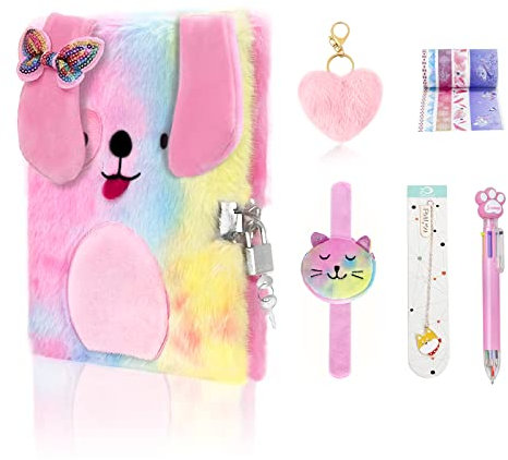 homicozy Diario Secreto Niña, Libreta con Llave y Candado para Niñas y Chicas, Cuaderno Privado con Monedero, Bolígrafo Multicolores, Cinta Adhesiva Decorativa, Marcador, Llavero Peludo para Chicas