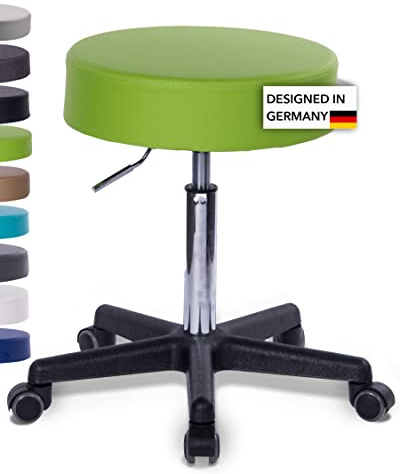 1stuff Profi Rollhocker Squash 40, Höhe 51-71cm, 40cm breit (Grün) | 1stuff-Qualität designed in Germany, Sitzhocker höhenverstellbar, Drehhocker 360°, Praxishocker, Arzthocker, PU-Rollen