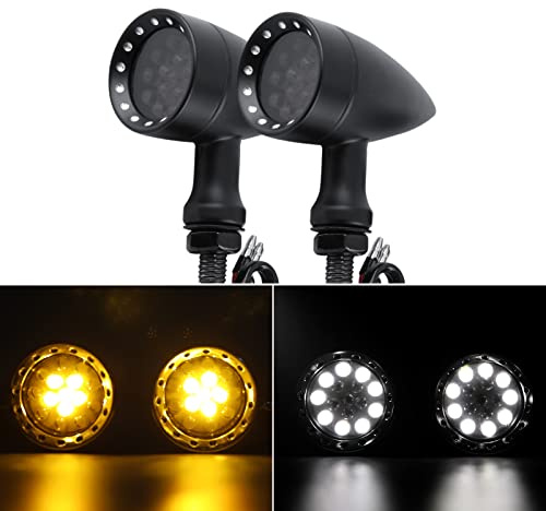 DREAMIZER Universa Motorcycle LED Turn Signals Light Bullet Front Running Indicator Lamp Compatible with Sportster Iron 883 1200 Softail Dyna - 2Pcs Black,Front