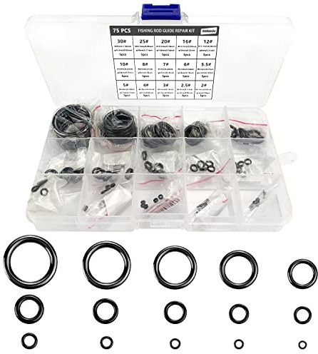 75 Stück/15 Größen Angelrutenführung Rutenring Set, Angelrute Reparatur Set, Hochfeste verschleißfeste Angelruten Keramikführungen Set, Keramik Angelruteringe (1mm-23.3mm)