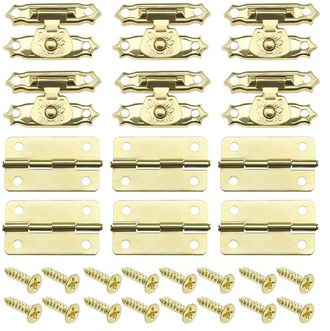 VGOL 36 Stück Box-Verriegelungen Und Scharniere mit Schrauben Antike Kleine Scharniere Vintage-Türscharniere Zubehör für Holzkisten Schmuckschatullen Schränke Gold