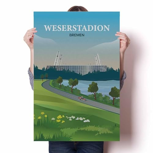 LIULAG Kunstdrucke 60x90cm Ungerahmt Weserstadion Bremen Vintage Reiseplakat Wohnkultur Haus Leinwand Malerei Badezimmer Wandkunst