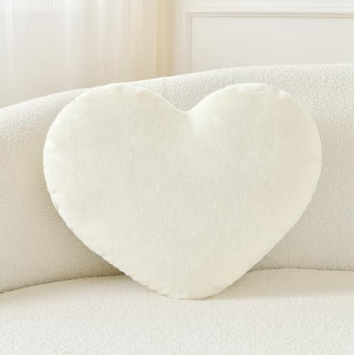 Petrella Throw Pillows Heart Pillow Cute Fuzzy Pillows for Bed Livingroom Home Decor Cushion Decorative Aesthetic Preppy Pillows White,Small 13x10