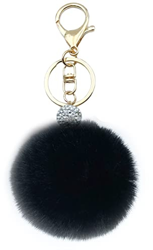 Xsclpomddy Pom Pom Schlüsselbund künstliche weiche Kaninchenhaar Taschenanhänger Ball Silber. Wasserkristall.Schlüsselanhänger für Handtasche Auto Anhänger Dekoration