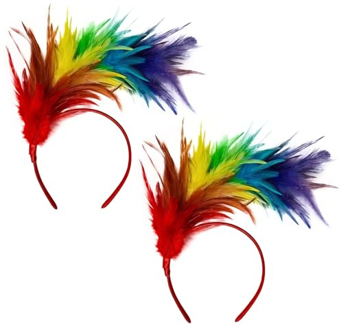 EUPSIIU 2 Stück Regenbogen Feder Kopfschmuck Karneval Kopfschmuck Fascinatoren Haarbänder Party Kopfbedeckung Bunte Feder Kopfbedeckung Pride Haarschmuck für Karneval Hochzeit Cosplay