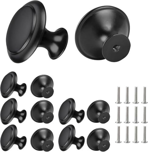Taoduod 12 Pièces Boutons de Tiroir Ronds 30 * 25 mm Noir Bouton de Meuble Unique Trou Rond Boutons de Tiroir Tiroir de Porte Poignée pour Meubles, Armoire, Commode, Porte, Bureau, Chambre, Placard