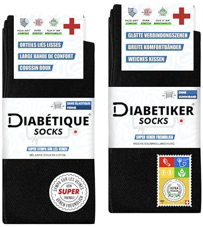SOXCO 10 Paar Diabetikersocken für Herren, Wadenlänge, Schwarz, 10 Paar, Ohne Kompressionsgummi Diabetikersocken Größe 43-46