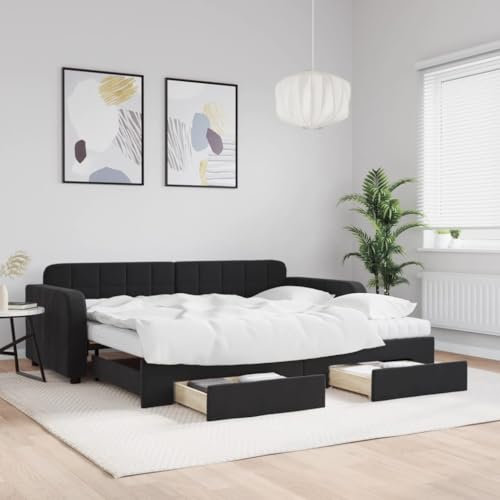 KTHLBRH Tagesbett Ausziehbar mit Schubladen Schwarz 90x200 cm Samt Cornice da letto per soggiorno Struttura del letto dell'hotel Telaio per Camera da letto Adatto per Camera da letto