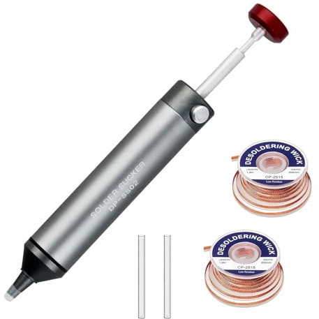 FrogBro Entlötpumpe, Nicht verstopfende Solder Sucker, 2 Silikondüsen, 2 Entlötlitze, Hitzebeständig, 0,04 MPa Superabsaugung