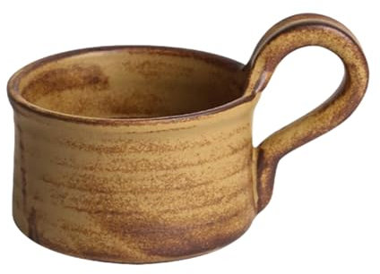 CAPIJIONG Taza de café de cerámica gruesa japonesa retro de 270 ml con mango alto y taza de cerámica moldeada, taza de café de cerámica gruesa de mango alto, estilo corto, marrón