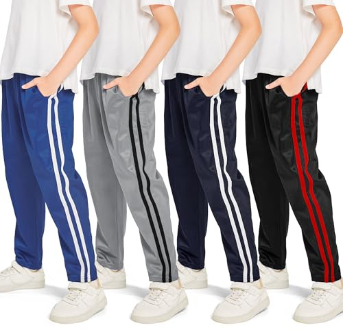 Resinta 4 Pack Boys' Fleece-Lined Open Bottom Sweatpants Boys Athletic Active Jogger Pants with Pockets and Drawstring