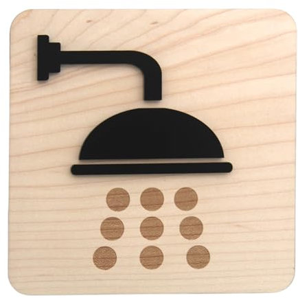 Smile BB - Panneau de douche en érable et méthacrylate mat - Signalisation 13,5 x 13,5 cm adhésif facile - Idéal pour portes et murs