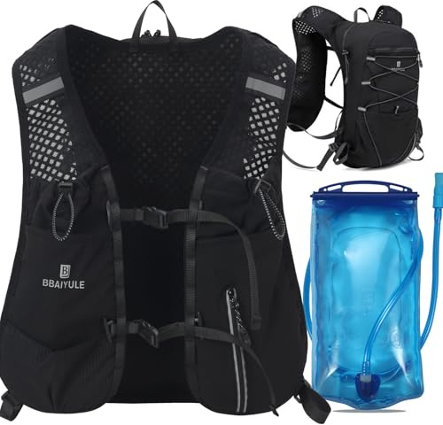 Zaino per corsa, campeggio, escursionismo, maratona, con borraccia da 500 ml, colore nero con bolla