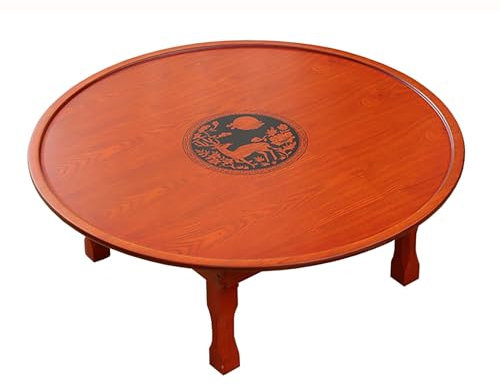 Klapptisch, koreanischer Druck, runder Esstisch/Couchtisch/Arbeitszimmertisch/niedriger Holztisch, für Tatami/Erkerfenster/Teehaus