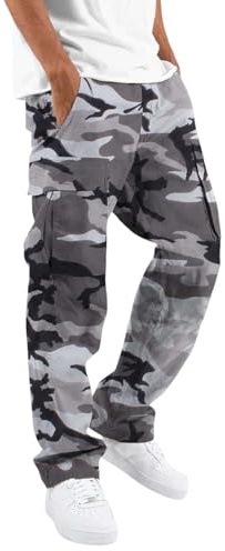 Pantalon Cargo Homme Camouflage, Pantalons de Travail Homme Casuals Pantalon Treillis Militaire Tactique Coupe Droite Taille Élastique
