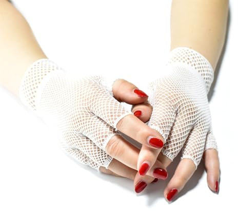 JekyTMP 4 Paar Kurz Netzhandschuhe Damen Fischnetz Handschuhe Fishnet Gloves Netzärmel Netz Armstulpen Rock Handschuhe Mode Opernhandschuhen Spitzenhandschuhe für Hochzeiten Opern Prom (Weiß)