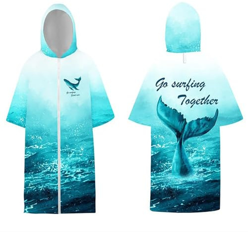 CCVVBFD Strandtuch Poncho, Handtuch Surf Poncho mit Kapuze Erwachsene, Schnelltrocknender Reißverschluss Surf Poncho Damen Herren, Mikrofaser Handtuch Poncho Erwachsene,Blue-110 * 80CM