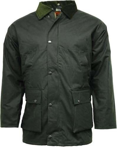 StyleWear Benson Wachsjacke für Erwachsene, mehrere Taschen, langärmelig, Reißverschluss, Baumwolle, wasserdicht, hochwertig, britisch, optionale Kapuze, Benson, unwattiert, olivgrün, 3XL