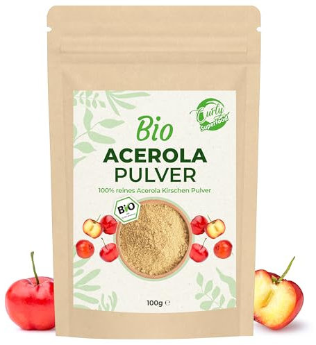 Curly Superfood Acerola Pulver Bio 100g - Naturreine Rohkostqualität und besonders reich an natürlichem Vitamin C hochdosiert (17%) - Fein gemahlenes Acerola Pulver aus kontrolliertem Anbau
