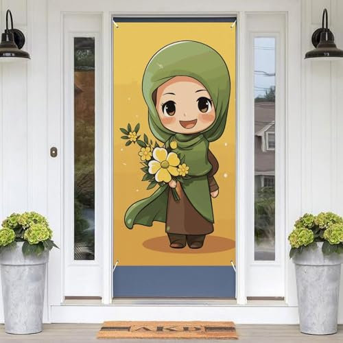 Cartoon-Türabdeckungen für muslimische Mädchen, dekorative Valentinstag-Türdekorationen, Fotografie-Banner, Türbanner Veranda, Schild, Hintergrundposter für Urlaub, Party, Garten, Terrasse, Innen- und