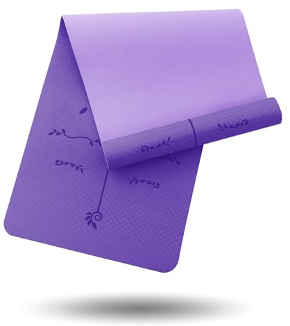Narwhal Yogamatte mit Ausrichtungslinien Rutschfeste Yoga Matte Sportmatte für Fitness & Pilates Gymnastikmatte 6mm Dicke Umweltfreundliches TPE Material 183x61cm (Lila/Hellviolett, 6mm)