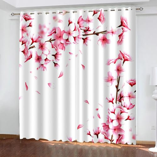 Bishilin Vorhänge Blickdicht mit Ösen 2er Set 107x160CM, Gardinen Wohnzimmer mit Design Rosa Blumen Verdunklungsvorhänge Jugendzimmer Kinderzimmer
