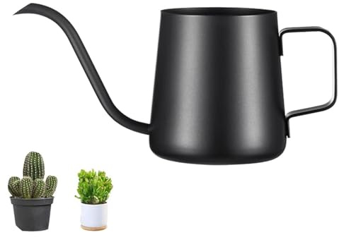 GIONAR 350ML Gießkanne Klein, Gießkanne Zimmerpflanzen, Mini Gießkanne Edelstahl, Langer Auslauf Giesskanne Zimmerpflanzen, Blumengießkanne Kleine Gießkanne Schwarz für Zimmerpflanzen Sukkulenten