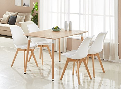 P&N Homewares Rectangular Dining Room Table Set for 4 - Wooden Dining Table & Dining Room Chairs Set of 4 with Cushions - PU Padded Seat w/Solid Wood Legs - Modern Round Dining Set
