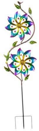 Sharplace Sculpture éolienne à Double Fleur, Moulin à Vent Rotatif Multicolore en Fer, Installation Facile, 9,8 x 43 Pouces, décoration de Jardin