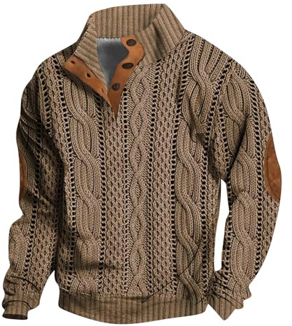 Maglione da uomo a maglia grossa con mezzo bottone, top vintage Henley a 4 bottoni, maglieria invernale da pescatore, pullover caldo a maniche lunghe, pullover casual con collo alto, felpa alla moda