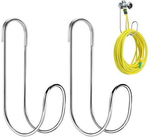 WOHPNLE 2 ganchos para manguera de acero inoxidable de 44 libras, organiza tubos de agua para evitar enredos, soporte para tuberías de jardín, carrete de tubo de aire, almacenamiento de