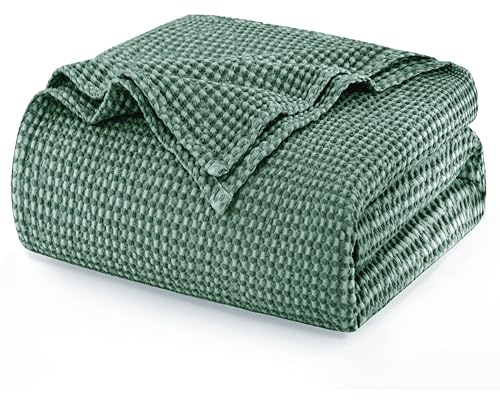 Talasily 100% Baumwolle Tagesdecke Premium Decke Leichte Wohndecke mit Waffeloptik 150x200cm Grün | Atmungsaktiv, Jahreszeitenübergreifend | Vielseitig als Bett-, Sofa- & Couchüberwurf