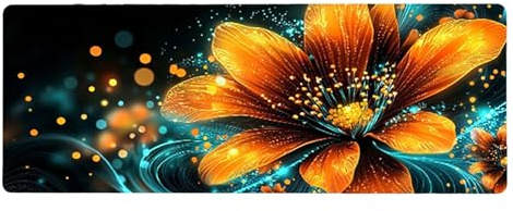 Large Mouse Mat, 30x60cmx3mm, Gaming Mouse Pad, Rubber Base, Stitched Edges, Water Resistant Easy Clean, For All Types, Extend Desktop Protection, Office Men's Gifts, Flower Orange D1YY-499
