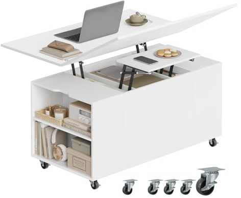WOLTU Mesa de Centro con Tapa Elevable y Ruedas