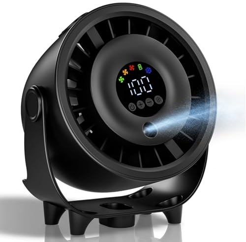 QSPORTPEAK Ventilateur Brumisateur Bureau, affichage numérique à 100 vitesses, faible bruit,inclinaison réglable à 120°,Table Fan USB Rechargeable,design mural pour Chambre Bureau Extérieur Noir