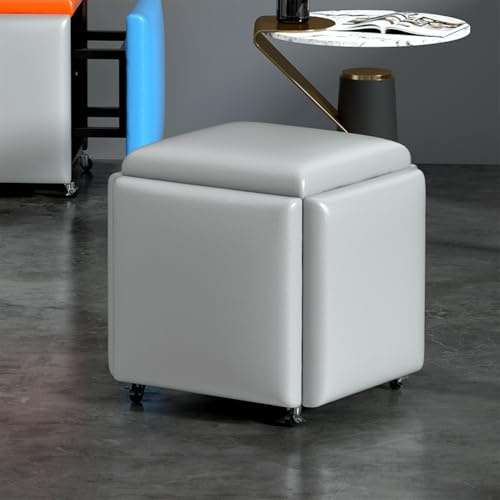 5-i-1 transformerbar sittkub ottoman med svängbara hjul – mångsidig lädergrå förvaringspall för vardagsrum sovrum kontor (storlek: 35 cm)
