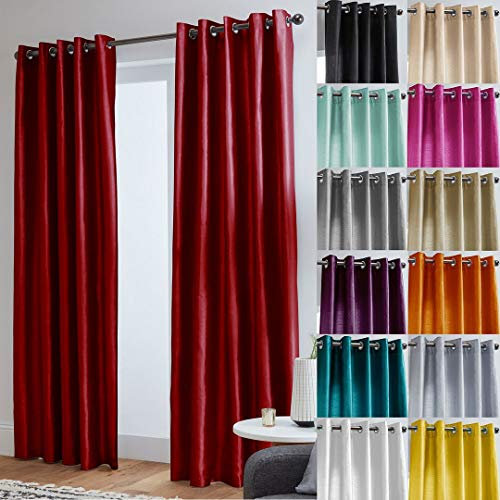 John Aird Luxury Faux Silk Fully Lined Eyelet Curtains (Red, 229cm Width x 274cm Drop (90x 108)