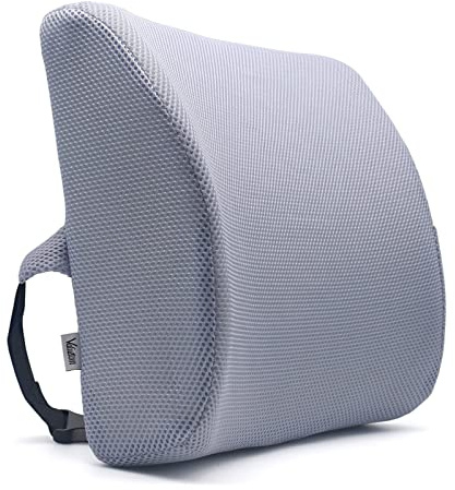 Valuetom Prämie Gedächtnis Schaum Lendenkissen 3D Mesh Lendenwirbelsäule Stützkissen, Rückenstütze für Auto, Büro und Zuhause | Ergonomisch Rückenstützkissen Mit atmungsaktivem Netzbezug und verstellbarem Riemen für Auto und Zuhause(Grau)