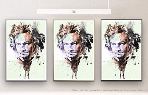 Paul Sinus Art Ludwig van Beethoven I 90x60cm auf Masterclass Metallic Pearl High Gloss Photo Paper inklusive Aluminium Wechselrahmen silber mit Glas und Rückwand fertig gerahmt