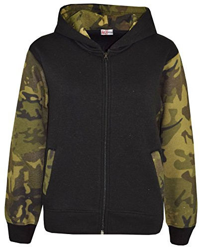 A2Z 4 Enfants Garçons Filles Vestes Enfants Camouflage Polaire - A2Z Camo Contrast Hoodie Green 11-12