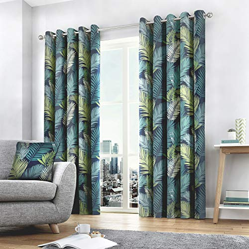 Fusion - Tropical - 100% Cotton Pair of Eyelet Curtains - 66 Width x 72 Drop (168 x 183cm) in Multicolour