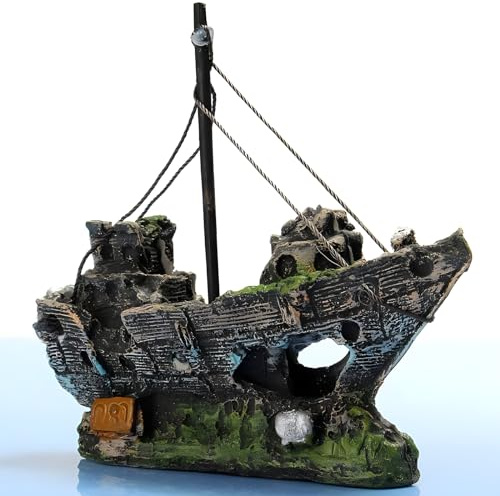 inherited Barca a vela affondata per la decorazione dell'acquario, Resina Peschereccio Acquario Ornamento, ideale per piccoli gamberetti, pesci, tartarughe