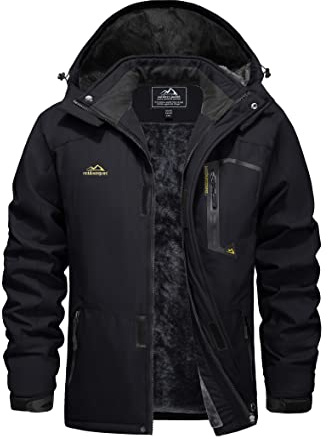 EKLENTSON Mens Waterproof Parka Coats Fleece Winter Zipper Hooded Jackets